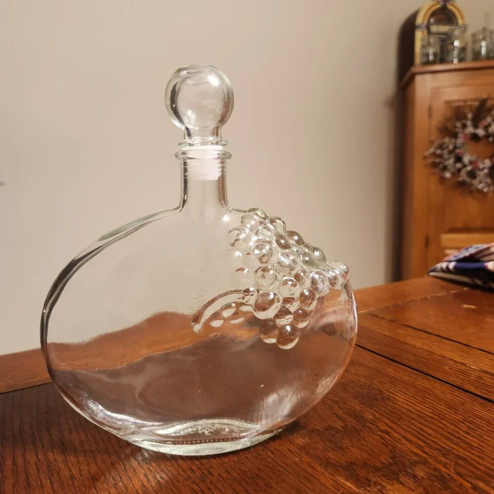 Vintage MOD DEP Glass Decanter embossed w/ grapes on one side